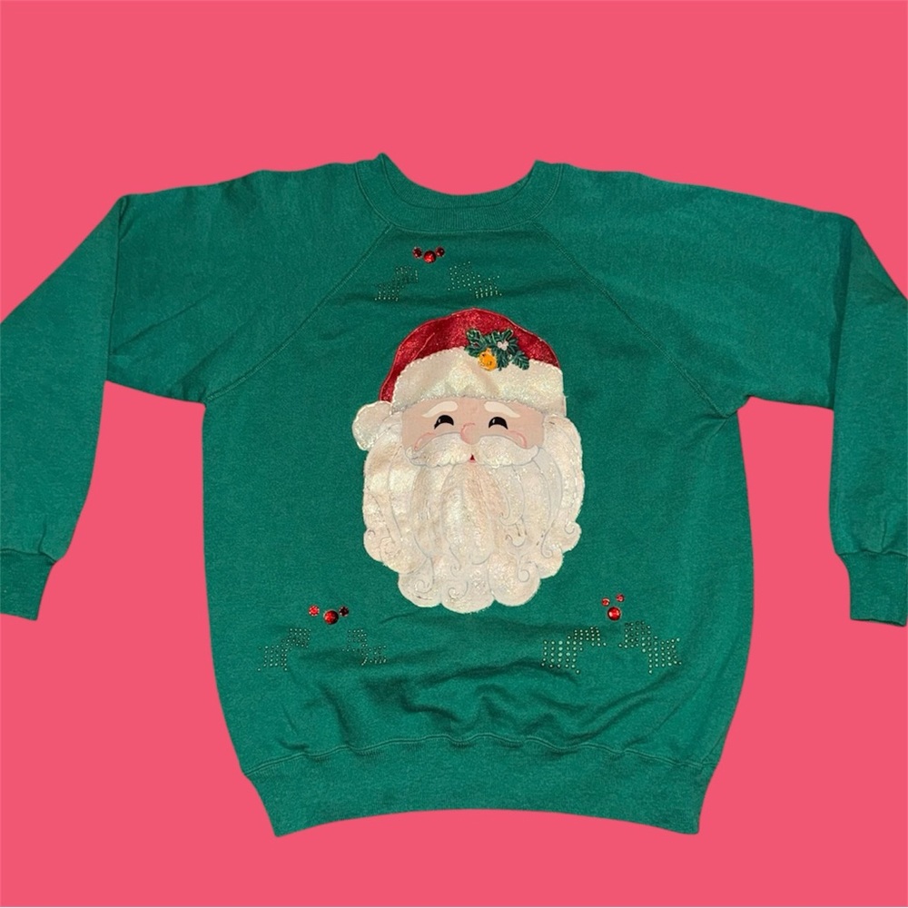 1980s Vintage Hanes Santa Claus Sweatshirt Cotton Blend Size L Crewneck Pullover